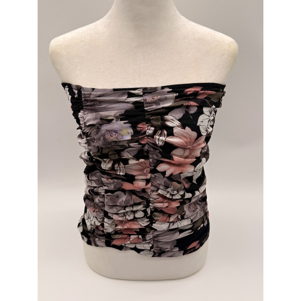 Floral Mesh Ruched Strapless Tube Top NWT Honey Punch Size Small